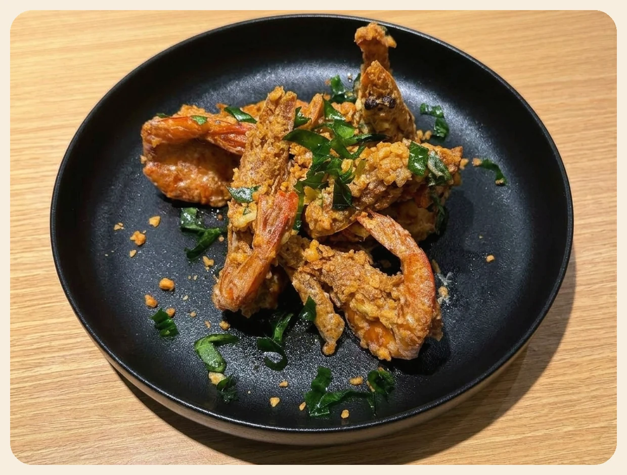 Salted Egg Foam with Crispy Garlic Prawn